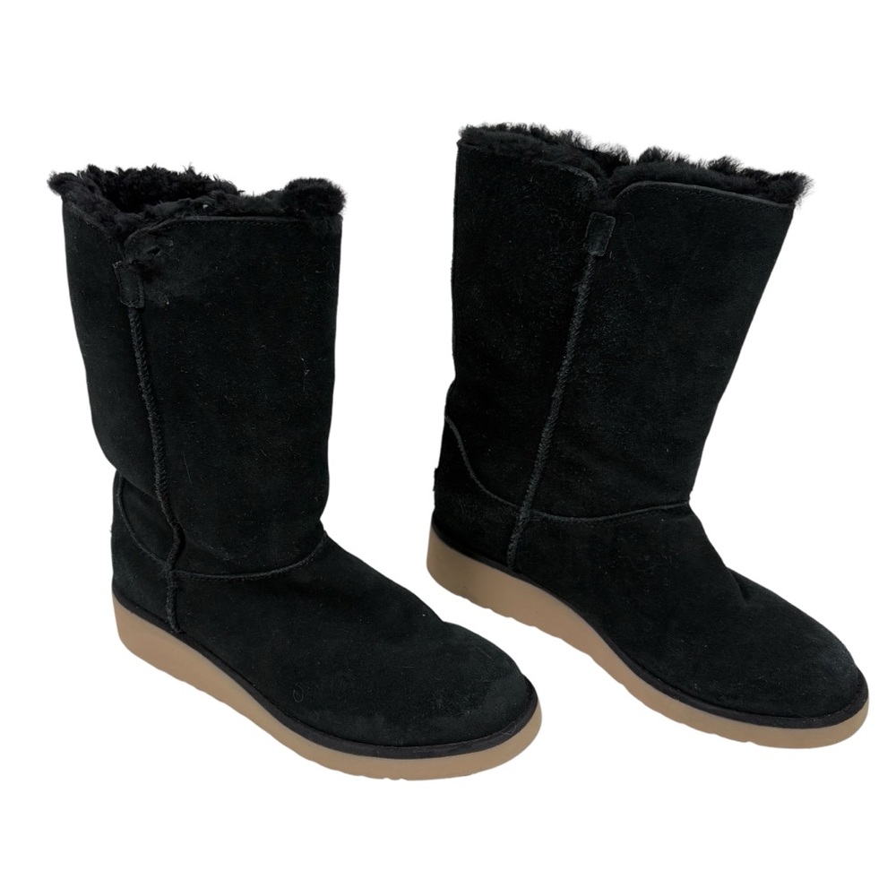 Kookaburra by UGG Womens 7 Mid Calf Black Fuzzy Furry Boots Warm Winter Suede
